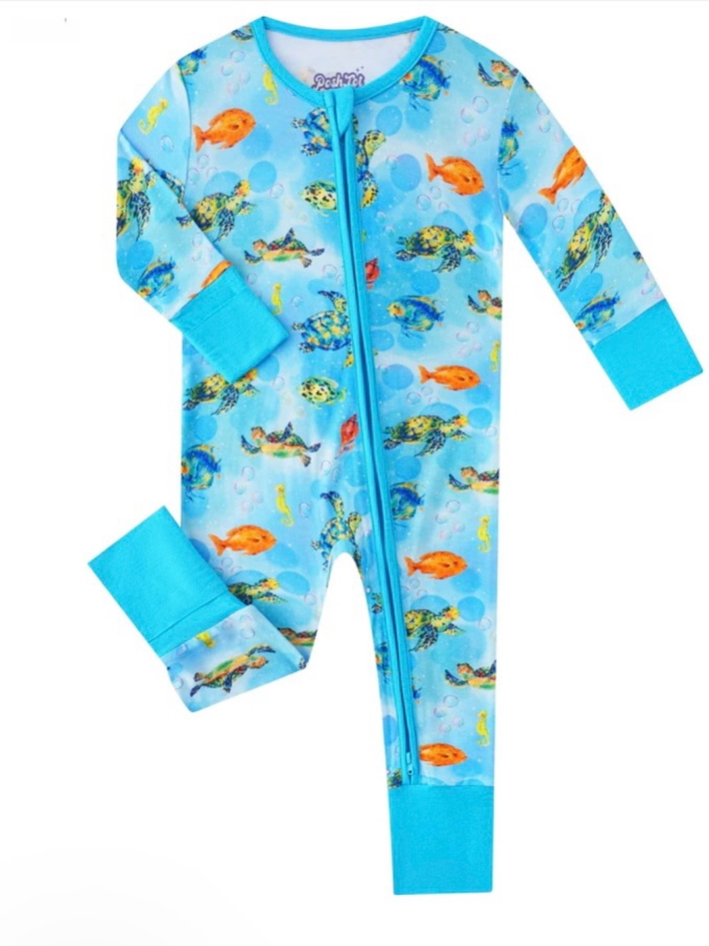 NWT PoshTot Sea Animals Turtles Fish - Bamboo Zippy Sleeper Romper - 3/6 months